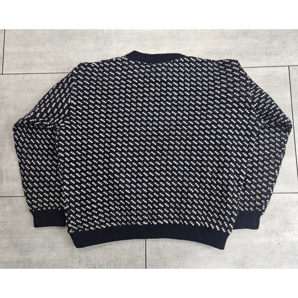 Vintage LL Bean Birdseye Sweater Navy Blue Wool Blend Norway Crewneck Med-Large - Picture 3 of 8